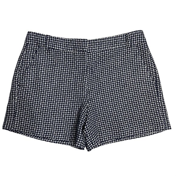 French Connection Bonser Check Shorts Size 8 Navy Blue and White High Rise - Picture 2 of 10